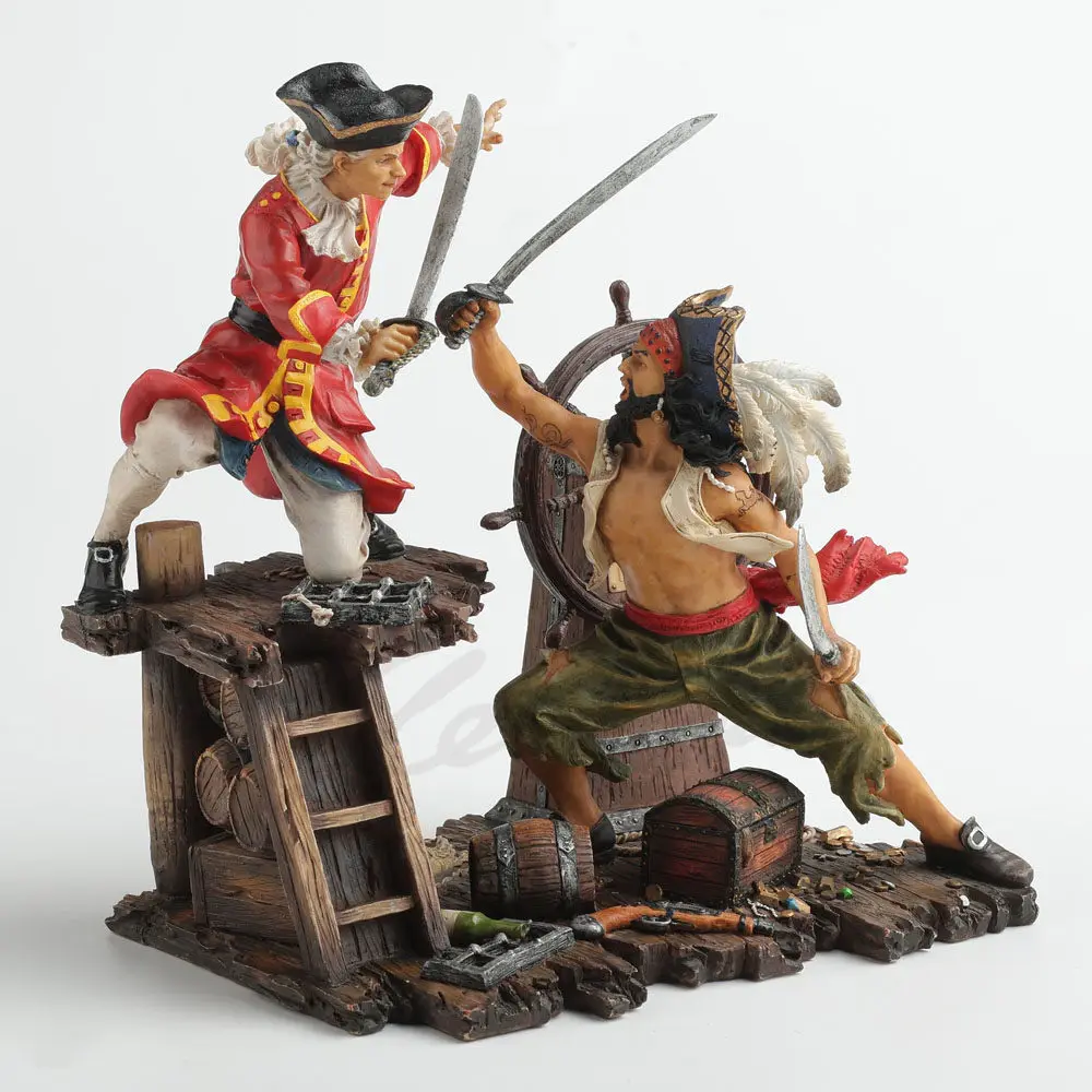 Viking Pirate Duel Resin Statue, Hand-Painted Medieval Sailor Sculpture, Nautical Home Decor Ornament for Living Room & Office