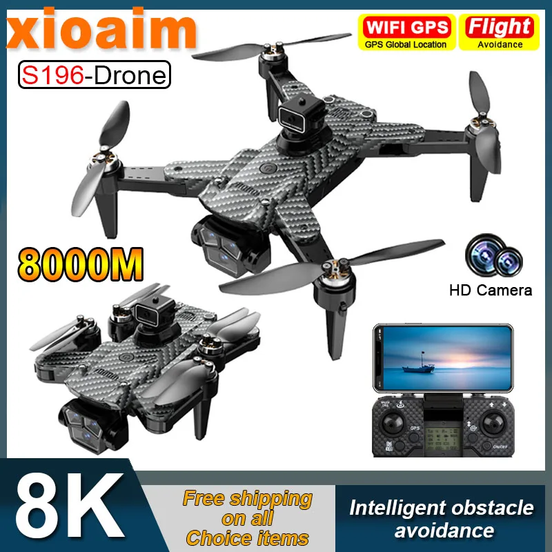 For Xiaomi S196 Drone 6K 8K 5G WIFI HD Dual Camera Aerial Photography Automatic Return Obstacle Avoidance 7.4V Long Endurance