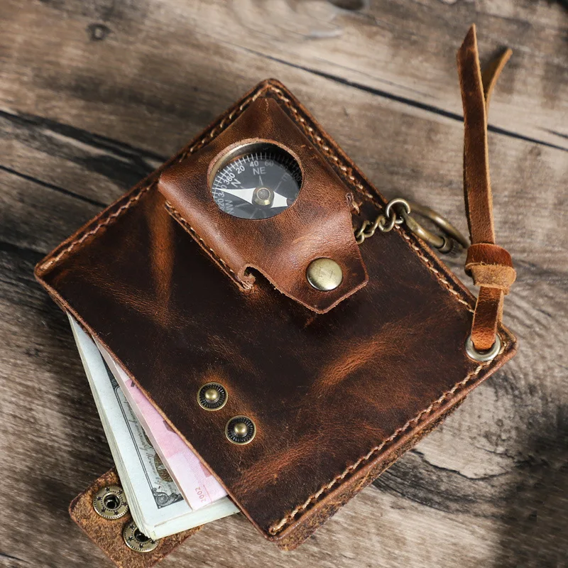 HTS-CF9104 Retro Genuine Cowhide Tool Kit Multifunctional Outdoor Portable Flashlight Pen Case Waist Bag