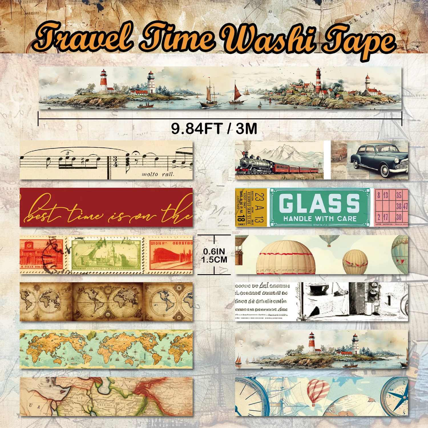 Vintage Washi Tape Set, 12 Rollen nautische Umrundung dekorative Tape, Vintage Map Art Tape für Notiz zubehör