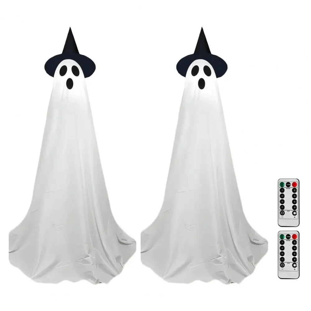 2 Packs Halloween Ghost Decorations Outdoor Light-Up Standing Ghost with Witch Hat Spooky Ghost Figure with Remote