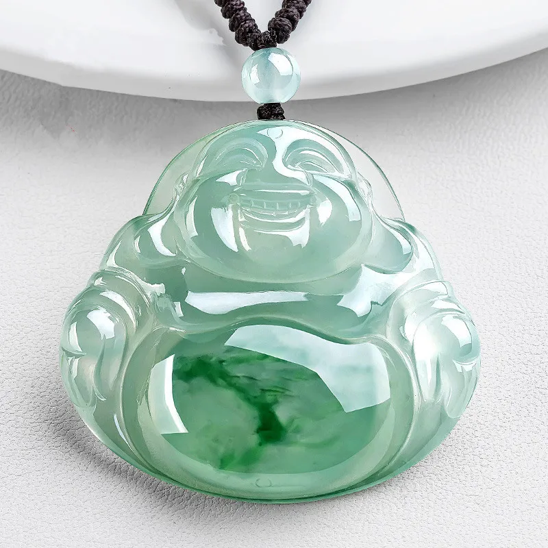 Ice women, Laughing necklace, Maitreya Buddha , green jade pendant for