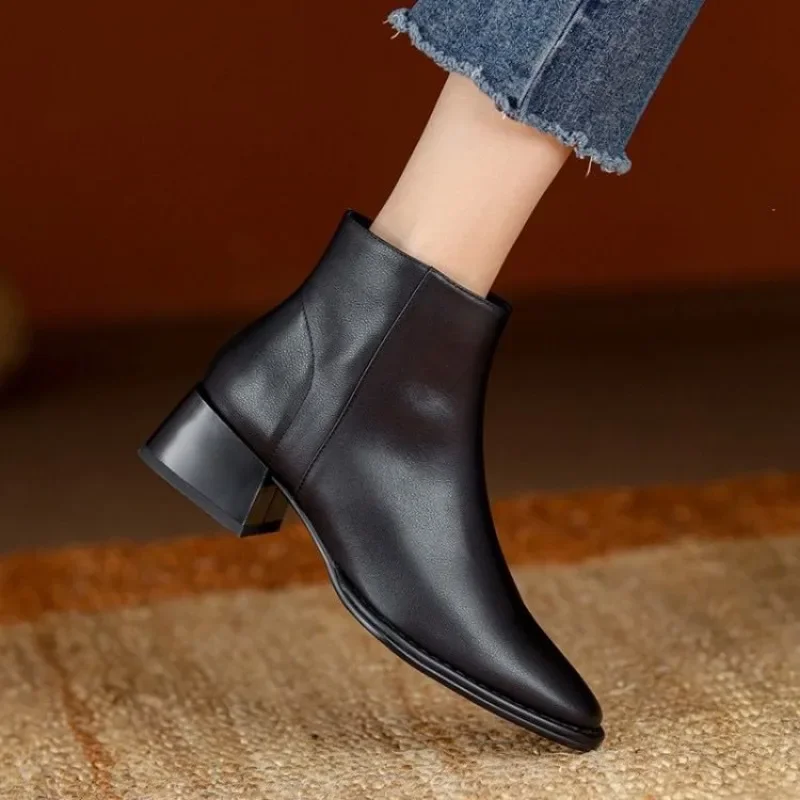 Women Ankle Boots Thick Heels Short Boot Fashion Winter Shoes Women Ins Autumn Daily Office Lady Footwear Size 34-40