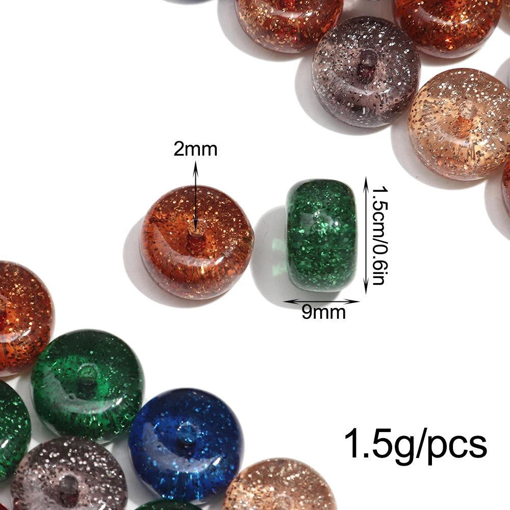 10pcs 15mm Acrylic Flat Round Loose Beads Gold Powder Colorful Spacer Bead for DIY Jewelry Making Bracelet Necklace Accessories