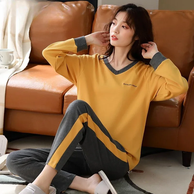 Autumn and Winter Long-sleeved Suit Ms. New Style Can Be Worn Outside Simple Comfort Pajamas Female Cotton Loungewear Female