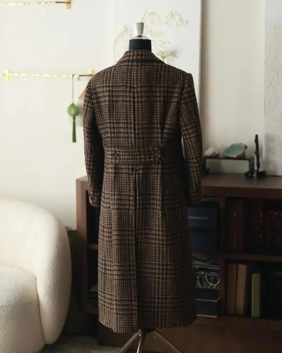 أنيق houndstooth و واحدة الصدر الرجال معطف طويل محززة التلبيب سترة السترة زائد حجم مخصص معطف قطعة واحدة