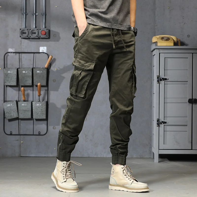 Men Summer New Cotton Fashion Casual Elastic Pant Men Outdoor Quick Dry Multi Pockets Tactical Trousers Men Loose Cargo Pant Men