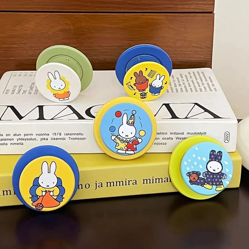 Kawaii Miffy Phone Stand Cute Cartoon Matte Film Magnetic Design Foldable Universal Accessory for IPhone Lazy Finger Stand Gifts