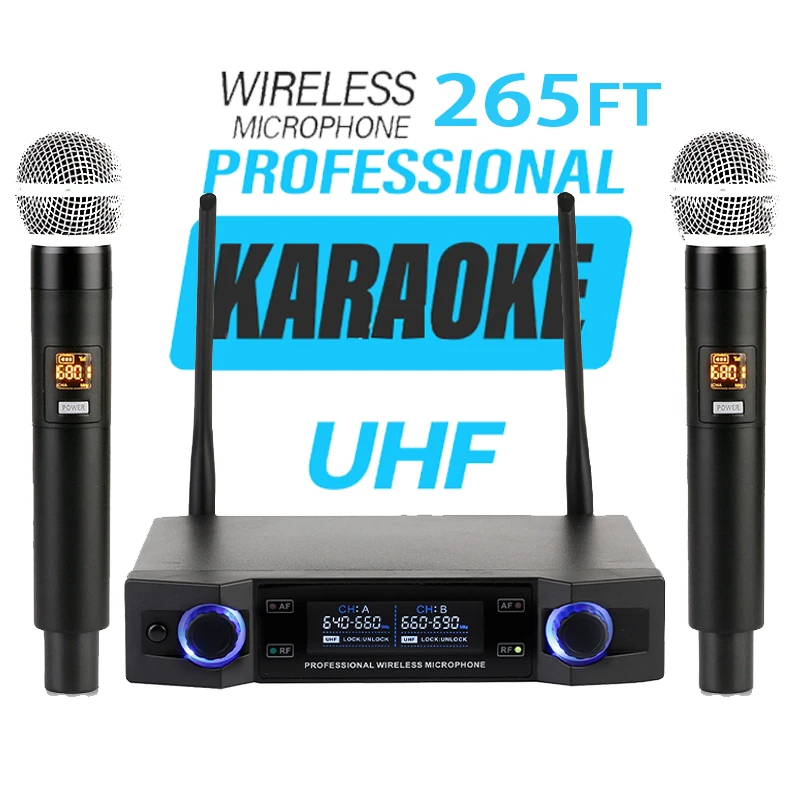 

Professional Dual Wireless Microphone System UHF 2 Channels Handheld Microphone For Home Karaok PA Speaker Singing Party