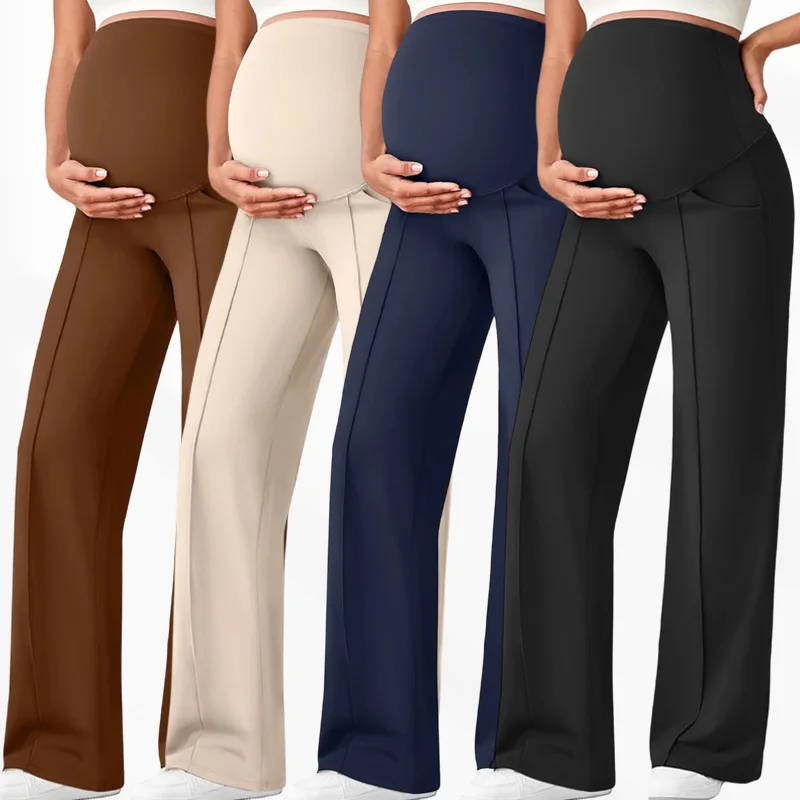 

Maternity Pants Fall Winter High Waist Belly Support Loose Fit Straight Leg Trousers Stretch Breathable Pregnancy Pants