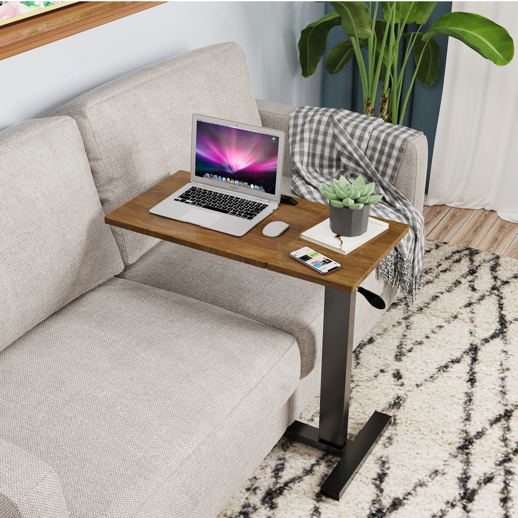 

Adjustable Overbed Table with Wheels Split Top Tilting Bedside Bed Table with Tray Rolling Laptop Computer Standing