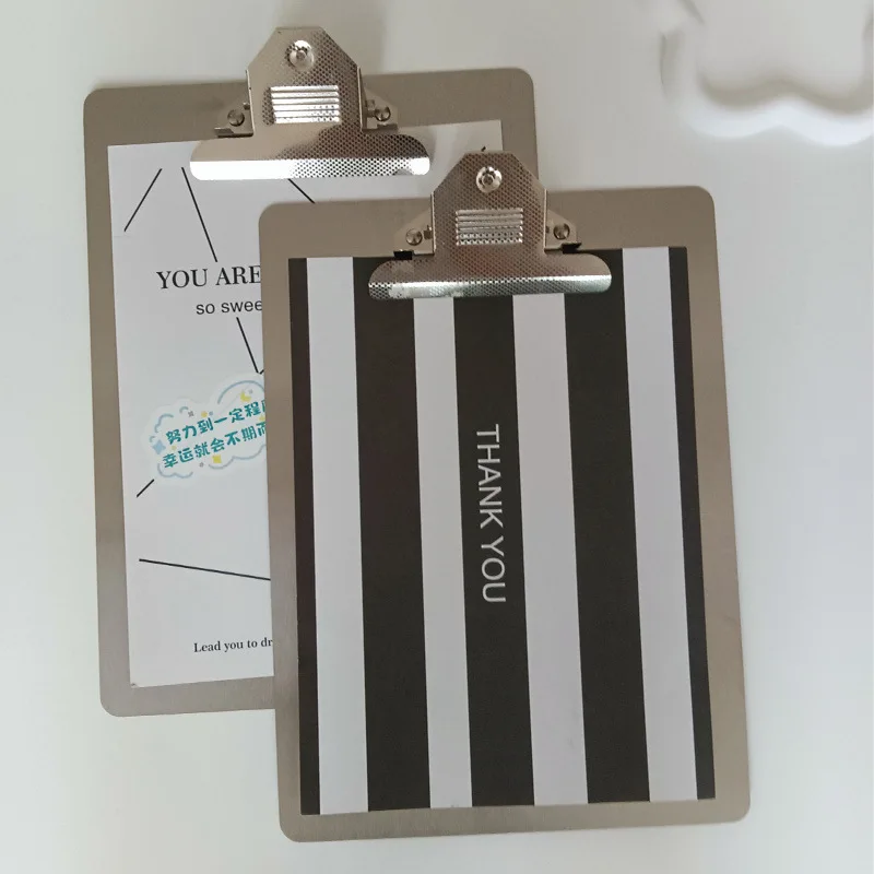 

A4 Stainless Steel Clipboard Folder with Custom Logo Printing Durable Writing Pad and Document Holder for Office Supplies
