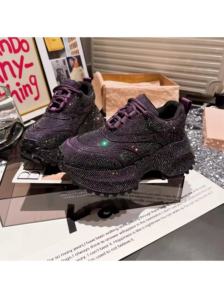 Dad Shoes Women's INS Starry Rhinestone Platform Flatform Sneakers 7cm Casual Shoes