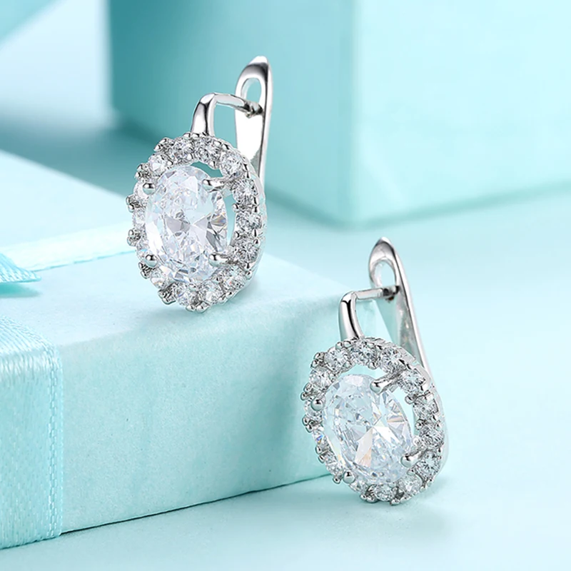 925 Silver Green/White Zircon Drop Earring For Women Wedding Jewelry