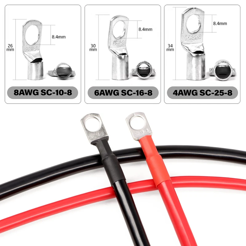Battery Inverter Wire 8AWG 6AWG 4AWG With SC Lug RV Coppe PVC Insulation For Solar System UPS Car Connection Cable 20CM ~ 100CM