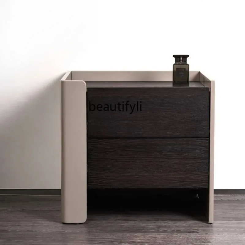 B73 Italian Minimalist Smoky Color Bedside Table Simple Modern Lacquer Bedside Cabinet Creative Bedroom Storage Side Cabinet