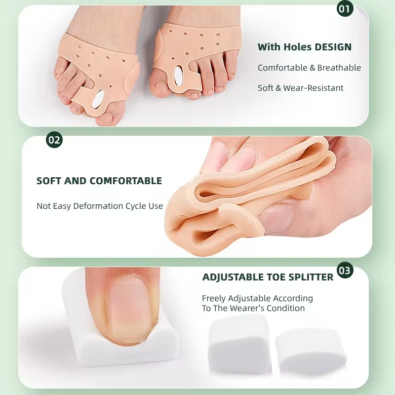 Hallux Valgus Joanete Corrector, Órteses, Ajustador do Polegar, Pedicure, Alisador, Meia, Antepé, Split Pad, Separadores Toe, Hallux, 1 Par