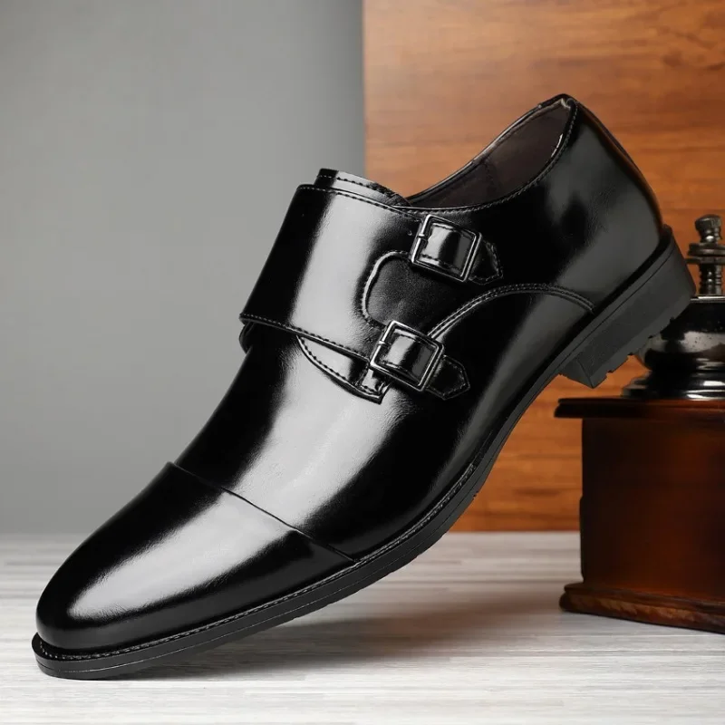 

Men's British Derby Shoes Breathable Adjustable Buckle Business Casual Leather Shoes for Commuting & Wedding