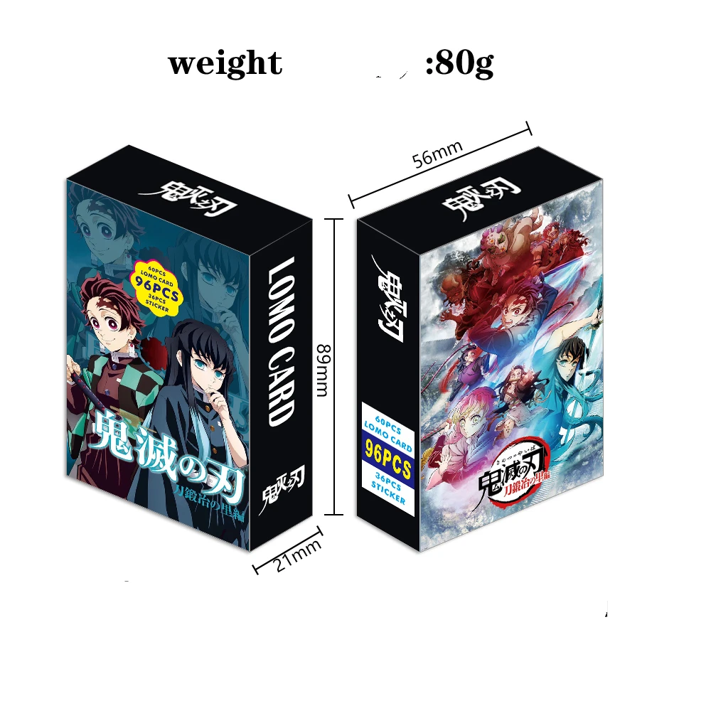 Cartão lomo de anime japonês demon slayer, peça única, 1 pacote/96 peças, adesivo de cartão com cartões postais, mensagem, presente para brinquedo de coleção de jogos de fãs