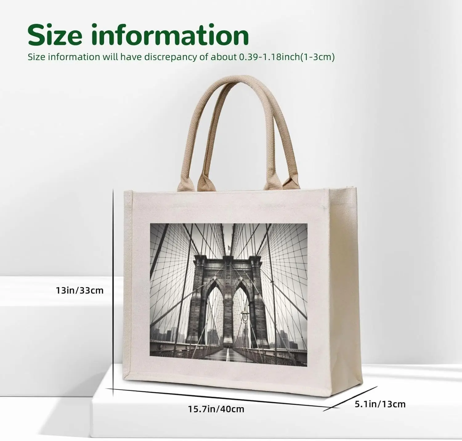 Bolso de mano de lona con estampado de puente de Brooklyn, bolso de moda, bolso de compras de hombro