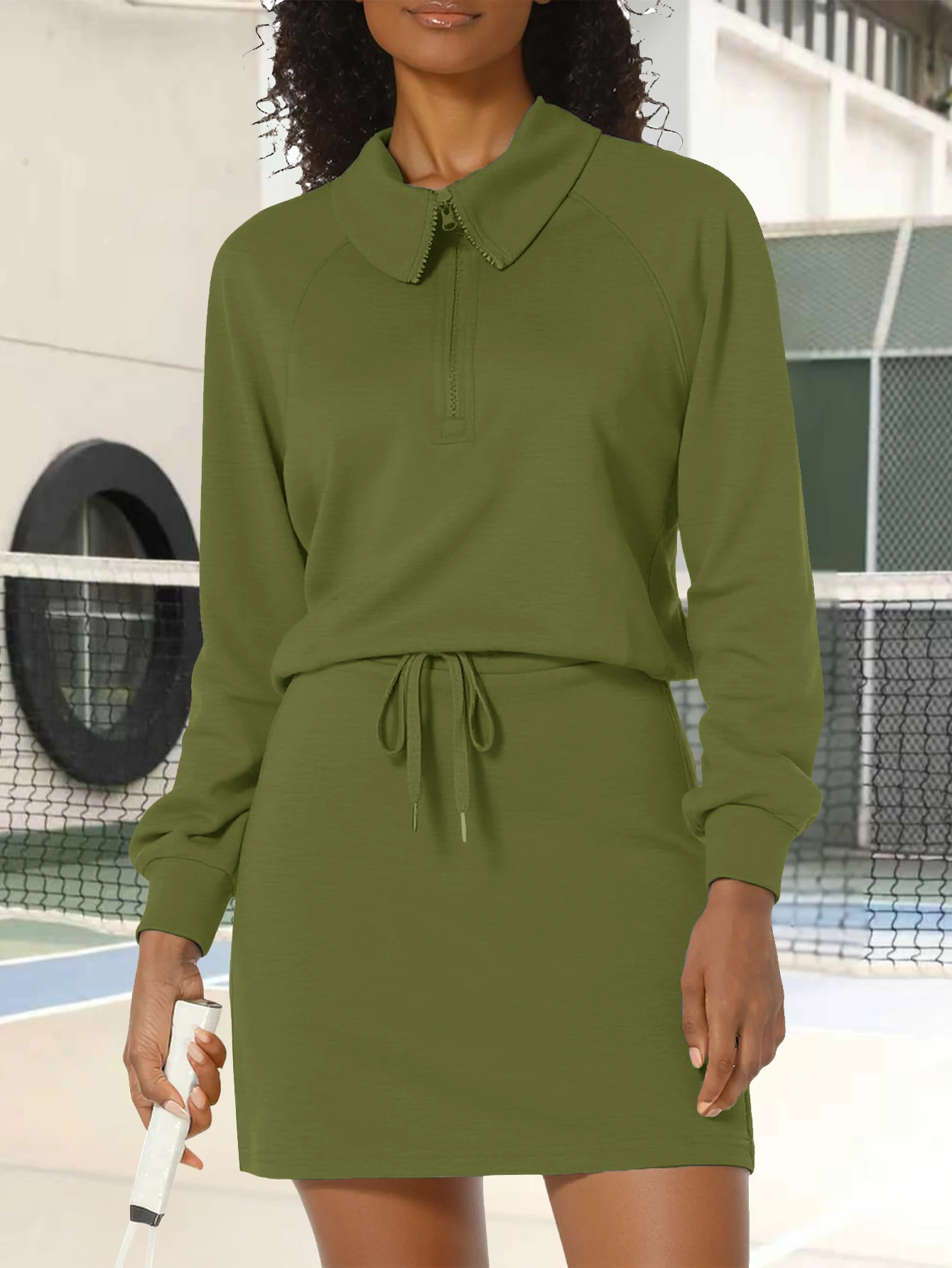 

Топ с откидным воротником и длинными рукавами в сочетании с комплектом с шортами, осенний женский комплект из двух предметов