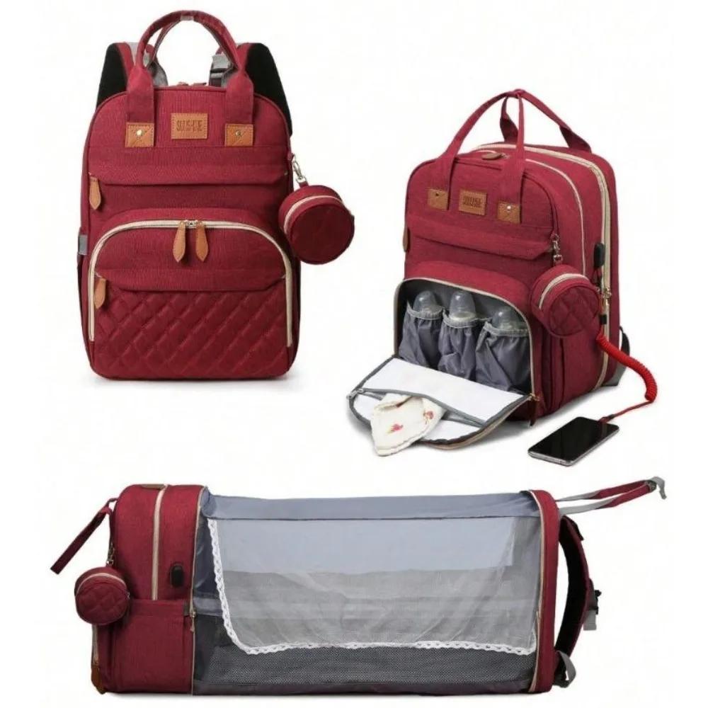 

RsenFremior Large Diaper Bag with Changing Station, Foldable Diaper Bag Backpack with Bed ,Diaper Bag with Insulated Pockets