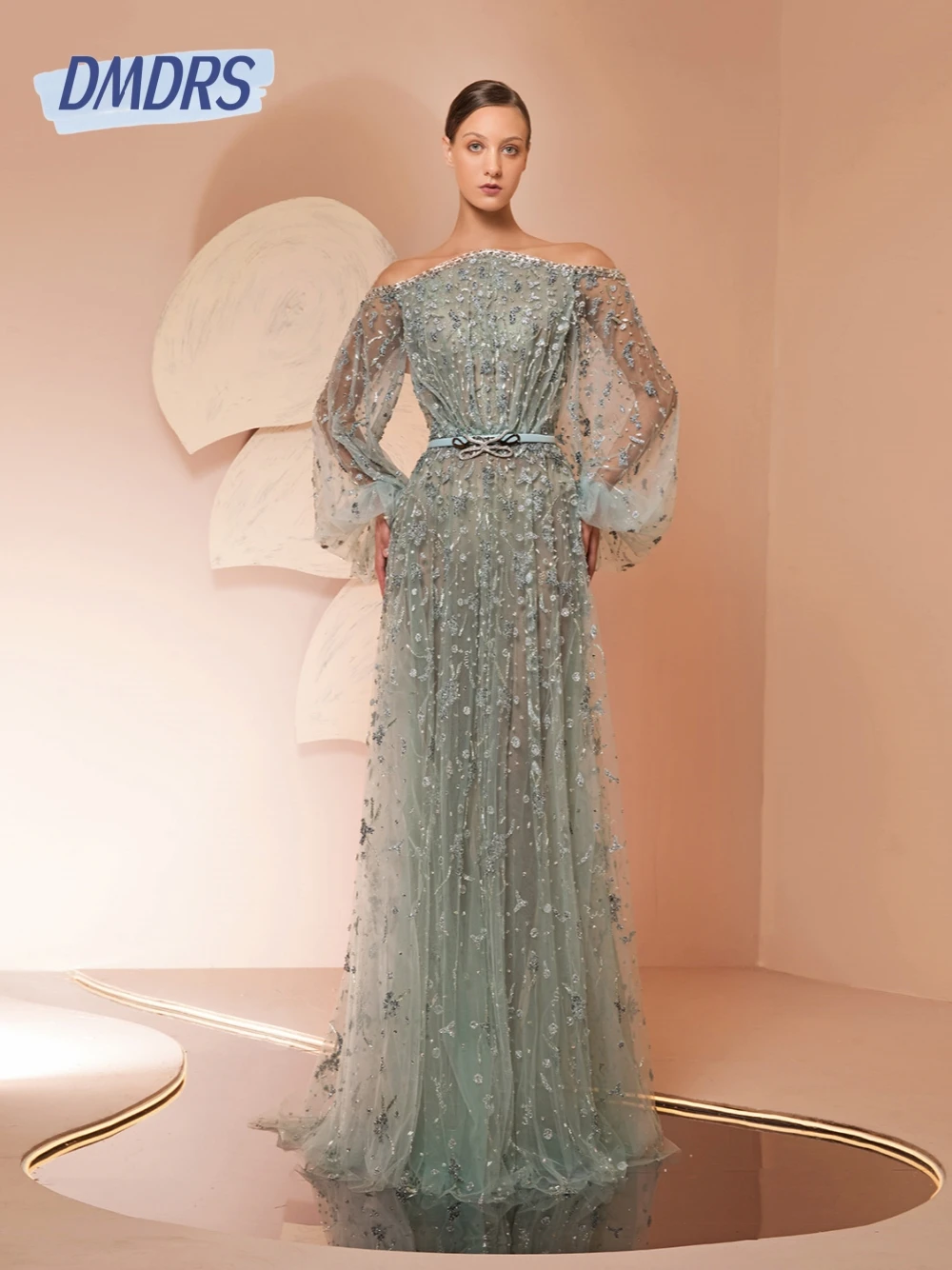 

Charming Off the Shoulder Evening Dress Modern Dubai Party Mother Of Prom Dress Customized Illusion Sleeves Cocktail Gown