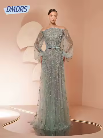 Charming Off the Shoulder Evening Dress Modern Dubai Party Mother Of Prom Dress Customized Illusion Sleeves Cocktail Gown