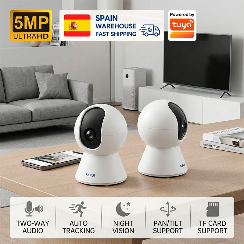 Cámara IP Kerui de 8MP/5MP, 1/2/5 Unidades, Cámara PTZ Interior Inalámbrica WiFi, Compatible con Tuya, Cámara de Vigilancia, Seguridad para el Hogar, Audio Bidireccional
