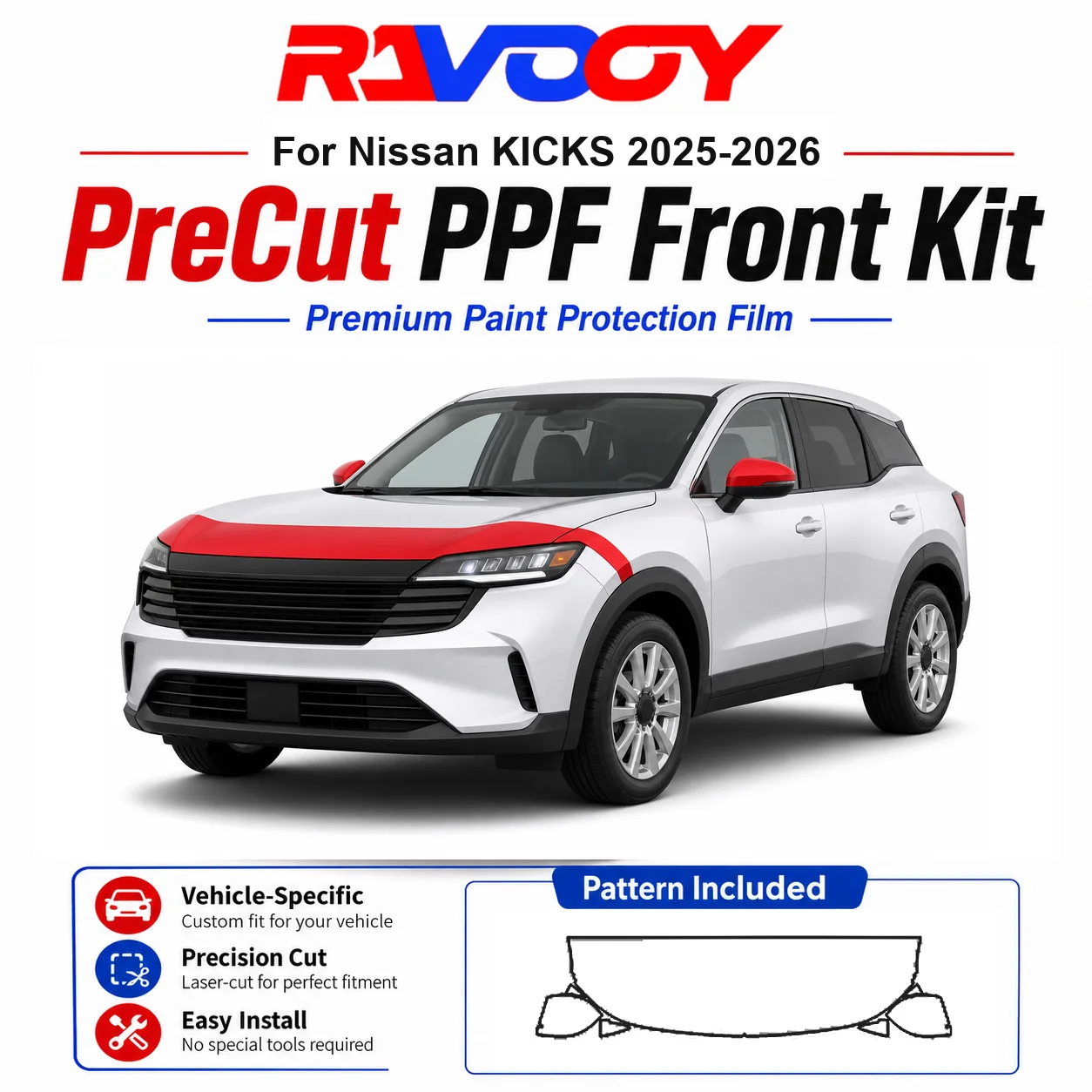 日産キックス2025-2026用85mil-tpuプレカットppfキット-フード、フェンダー＆ミラーセット-自己修復クリアブラフィルム