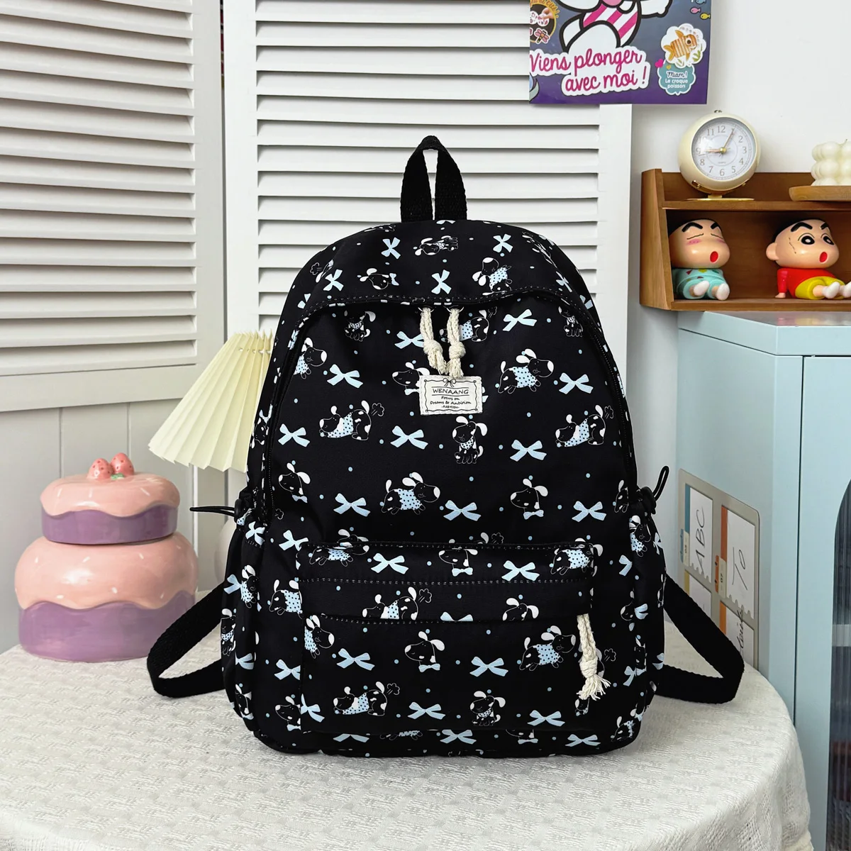 Sweet Kuromi Cartoon Animal Pattern Girl's Backpack Lightweight Nylon Large Capacity Student Double Backpack Campus Outdoor