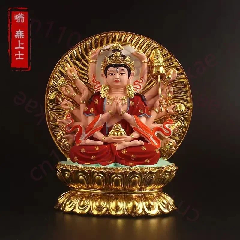 Golden Cundi Buddha Statue - Hand Painted Goddess of Mercy Guanyin Mini Idol, Portable Car Altar Buddhist Deity, Tibetan Buddhis