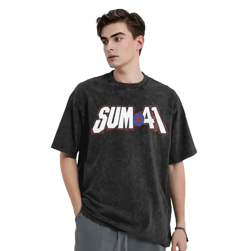 Sum 41 Band Washed T Shirts Streetwear Hip Hop Retro T-Shirts SUM41 Punk Tees Tops Men Women Short Sleeve High Street Summer