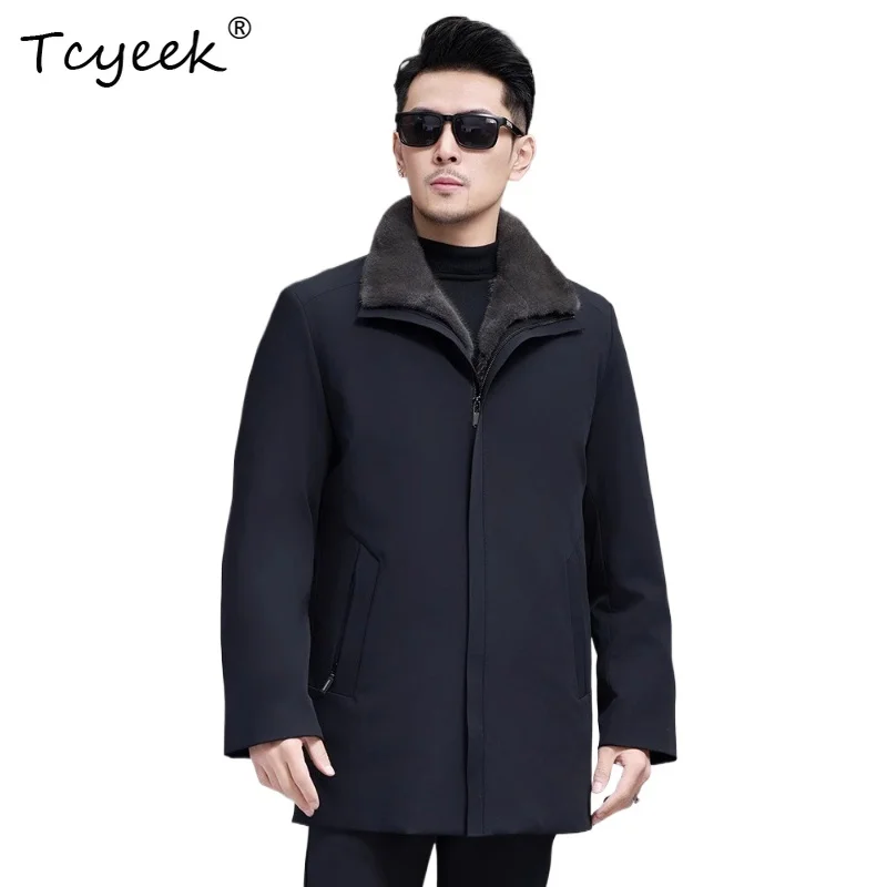

Tcyeek Autumn Winter High End Trendy Lapel Detachable Mink Inner Liner Medium Length Men's Parka Casaco Inverno Masculino