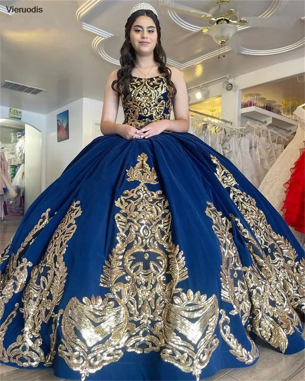 

Dark Blue Ball Gown Quinceanera Dresses Detachable Sequines Applique Sweet 16 Dress Party Wear vestidos de quinceañera 2021