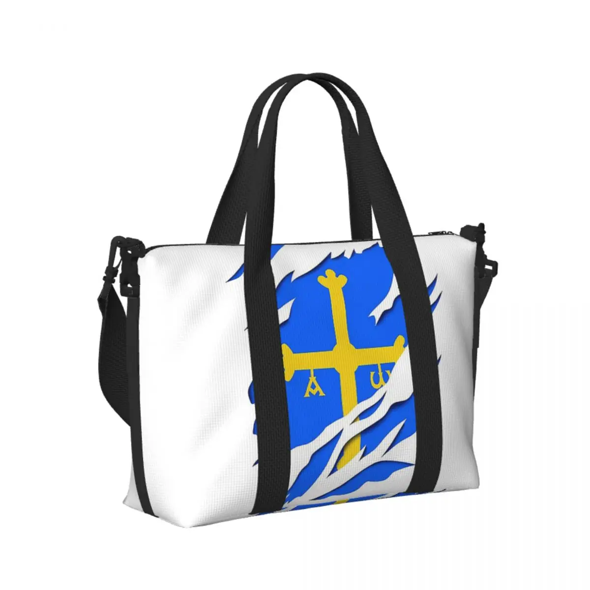 

Custom Asturias Flag Beach Travel Bag Large Capacity Tote Bags for Gym Sport Women Shopping Duffle Shoulder Bag