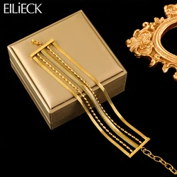 EILIECK 316L Stainless Steel Multilayer Wide Bracelet For Women Girl Fashion New Gold Color Waterproof Wrist Chain Jewelry Gift