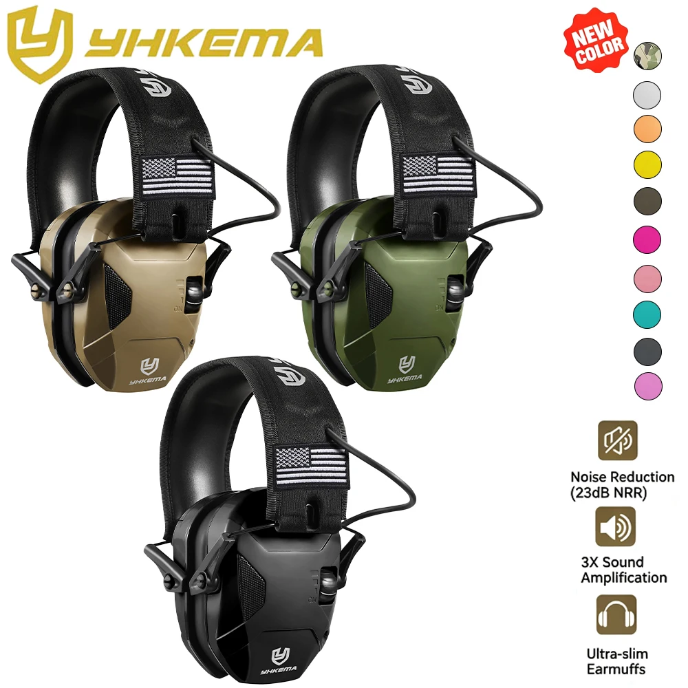 YHKEMA Electronic Shooting Headset Head-mounted Tactical Shooting Active Noise Reduction Headphones NRR 23dB