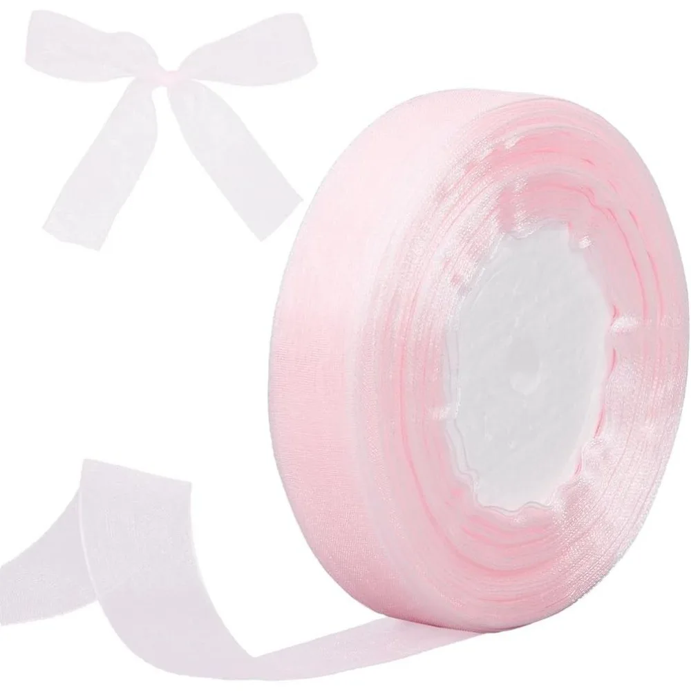 50 Yards x 7/8 Inch Sheer Organza Ribbon Pink Chiffon Ribbon Trim Party Decoration Wedding Invitations Wreaths Wrap Crafts Mesh