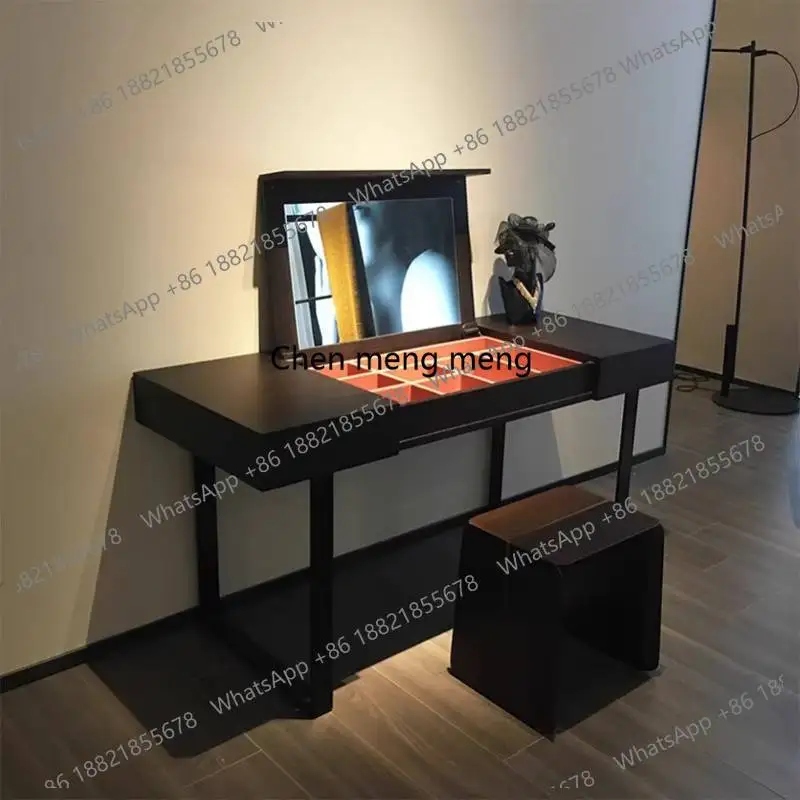 

Black European Makeup Vanity Desk Glossy Wooden Space Saving Makeup Vanity Desk Modern Mirror Kaptafel Furniture For Home