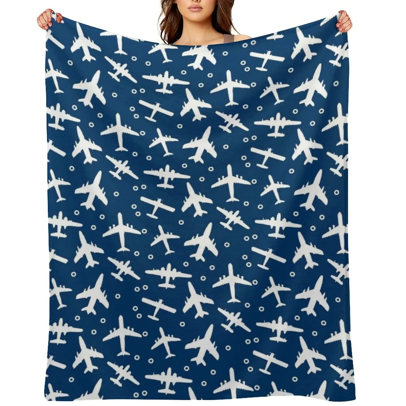 

Blue and White Aeroplanes Silhouette Pattern Throw Blanket blankets and throws Bed Fashionable Multi-Purpose Vintage Blankets