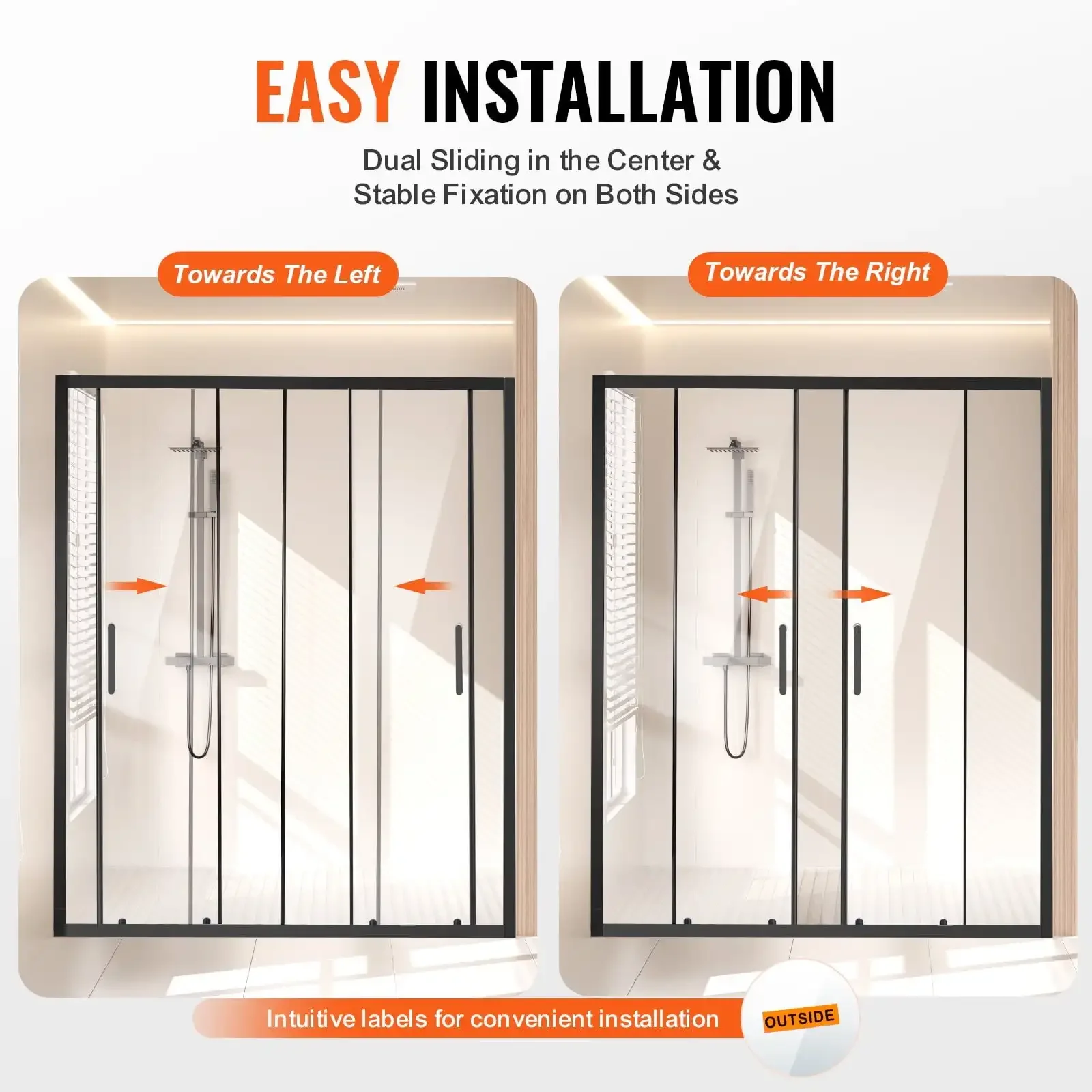 Semi-frameless Double Sliding Shower Door SGCC Tempered Glass Matte Black