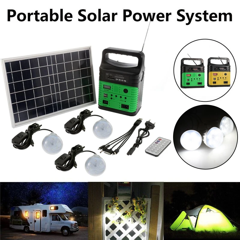 1 Set Portable Solar Generator Kit Outdoor Power Mini DC Solar Panel 6V-9Ah Lead-acid Battery Charging LED Lighting System