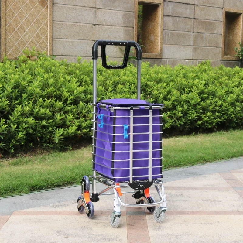 Stair Wheels Aluminum Shopping Trolley, Heavy Duty 35L Foldable Cart with Oxford Bag for Elderly Apartment Grocery Shopping