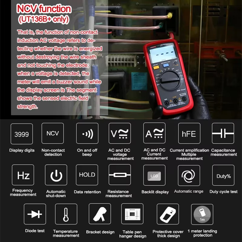 UNI-T UT136B+ Multimetro digitale LCD di grandi dimensioni Doppio display 1000V 10A AC DC Voltmetro Misuratore di corrente UT136C+