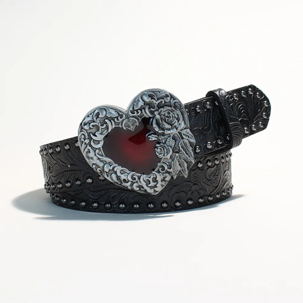 1-Piece Women's Punk Gothic Style Belt Buckle with Rivet Decoration Rose Oil Drop Heart-Shaped Fashion Accessory for Spring Summ