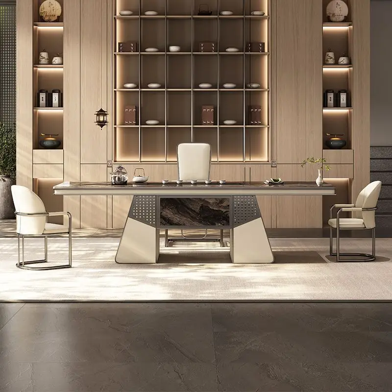

Rock slab tea table high-end sense light luxury modern chair combination modernsimple tea table kettle integration