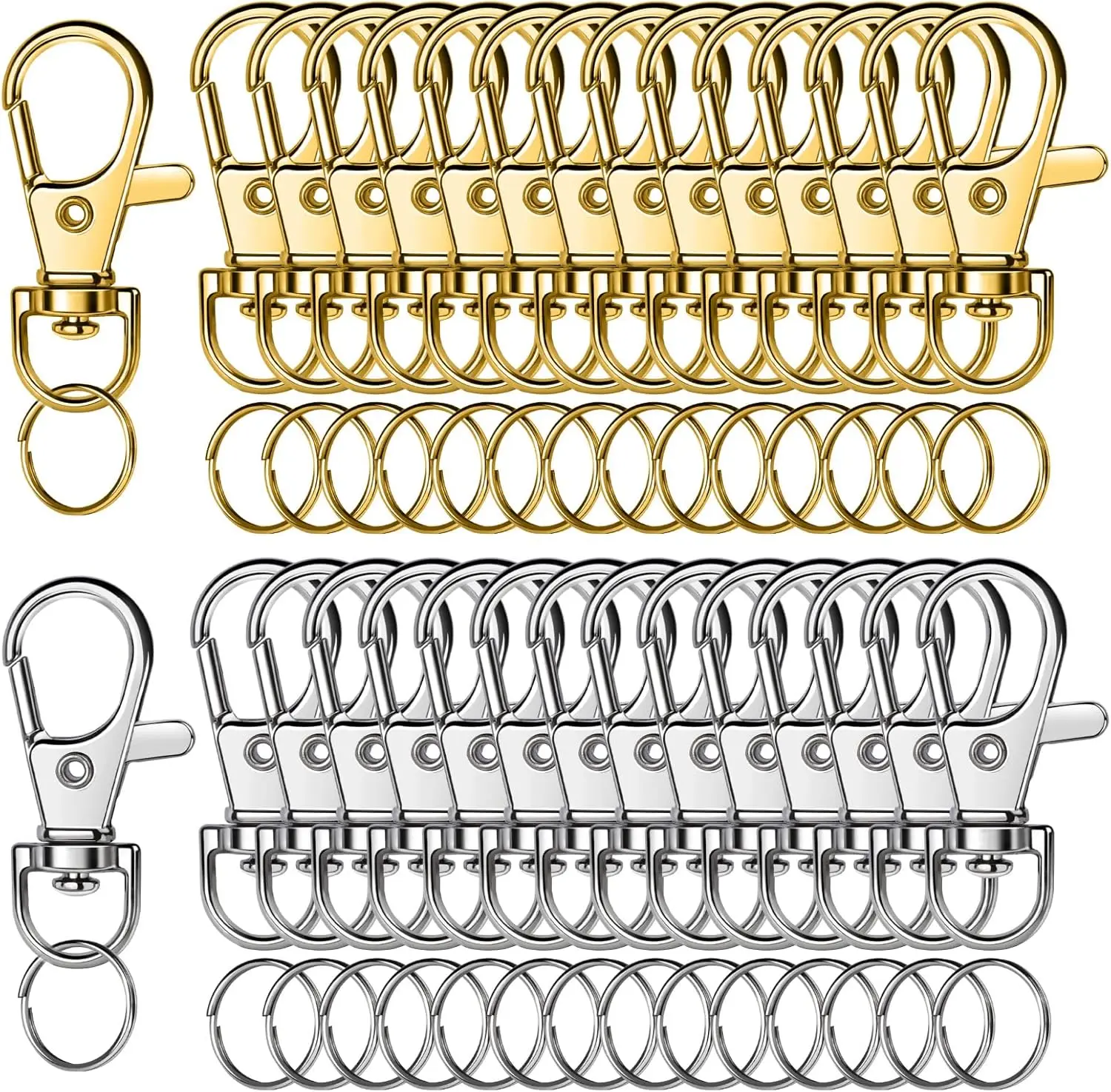 

60PCS Lobster Claw Clasps and Key Rings Kit for Jewelry Keychain Craft Gold Silver