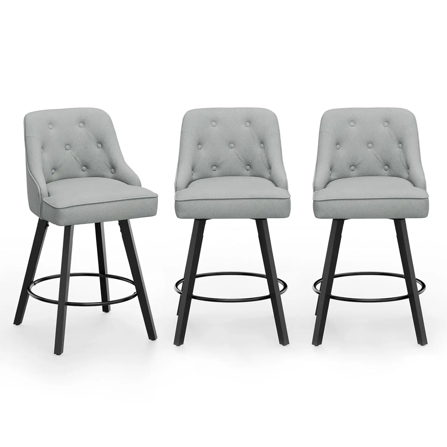 

26" H Swivel Barstools Set Of 3, Linen Fabric Upholstered Counter Stool With Back, Kitchen High Chairs Counter, Customized