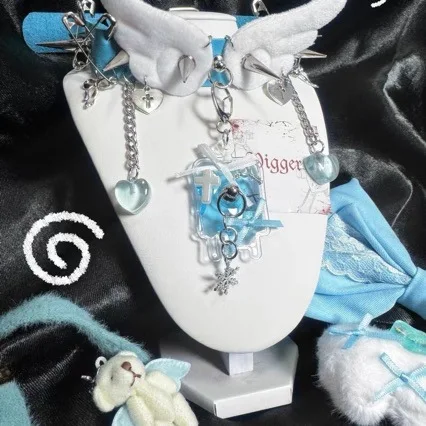 Necklace Blood Bag Subculture Y2k Accessories Spike Girl Angel Wing Gothic Couple Harajuku Medical Choker Blood Bag Pendant